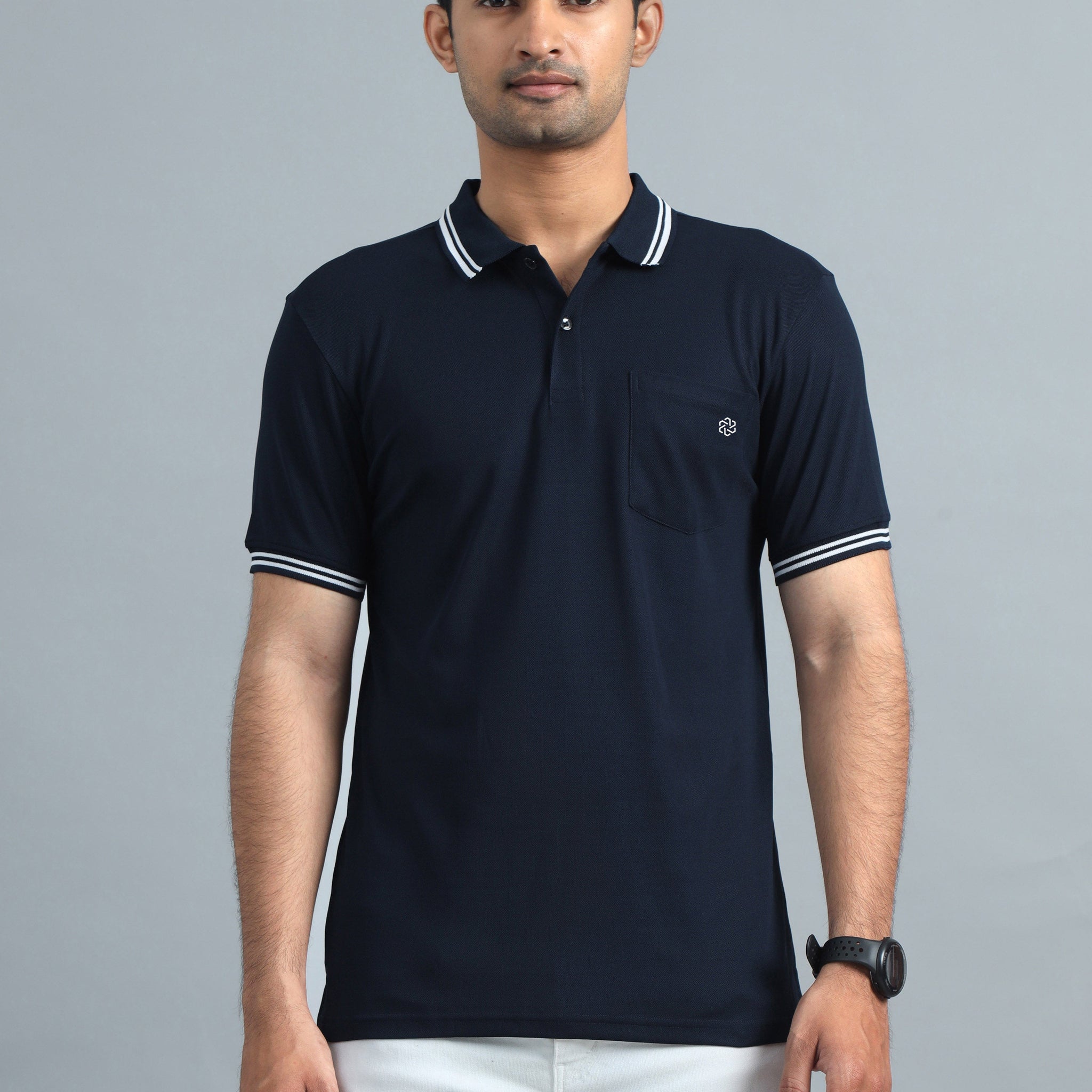 Casual Polo T-Shirt for Men - Navy & White