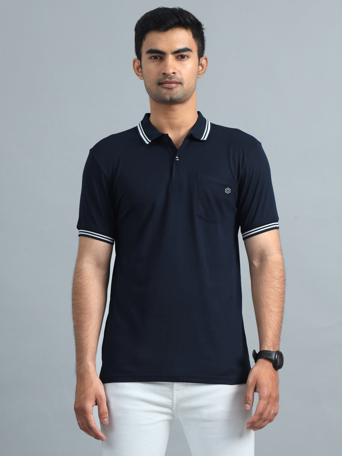 Casual Polo T-Shirt for Men - Navy & White