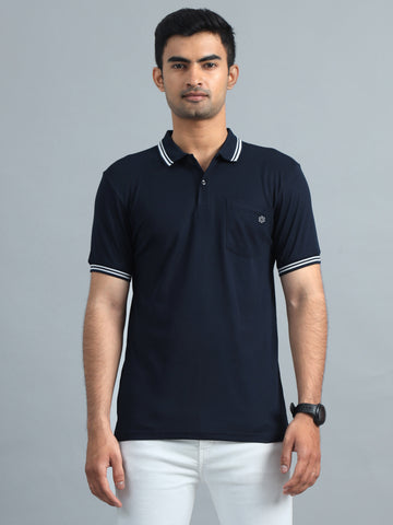 Casual Polo T-Shirt for Men - Navy & White