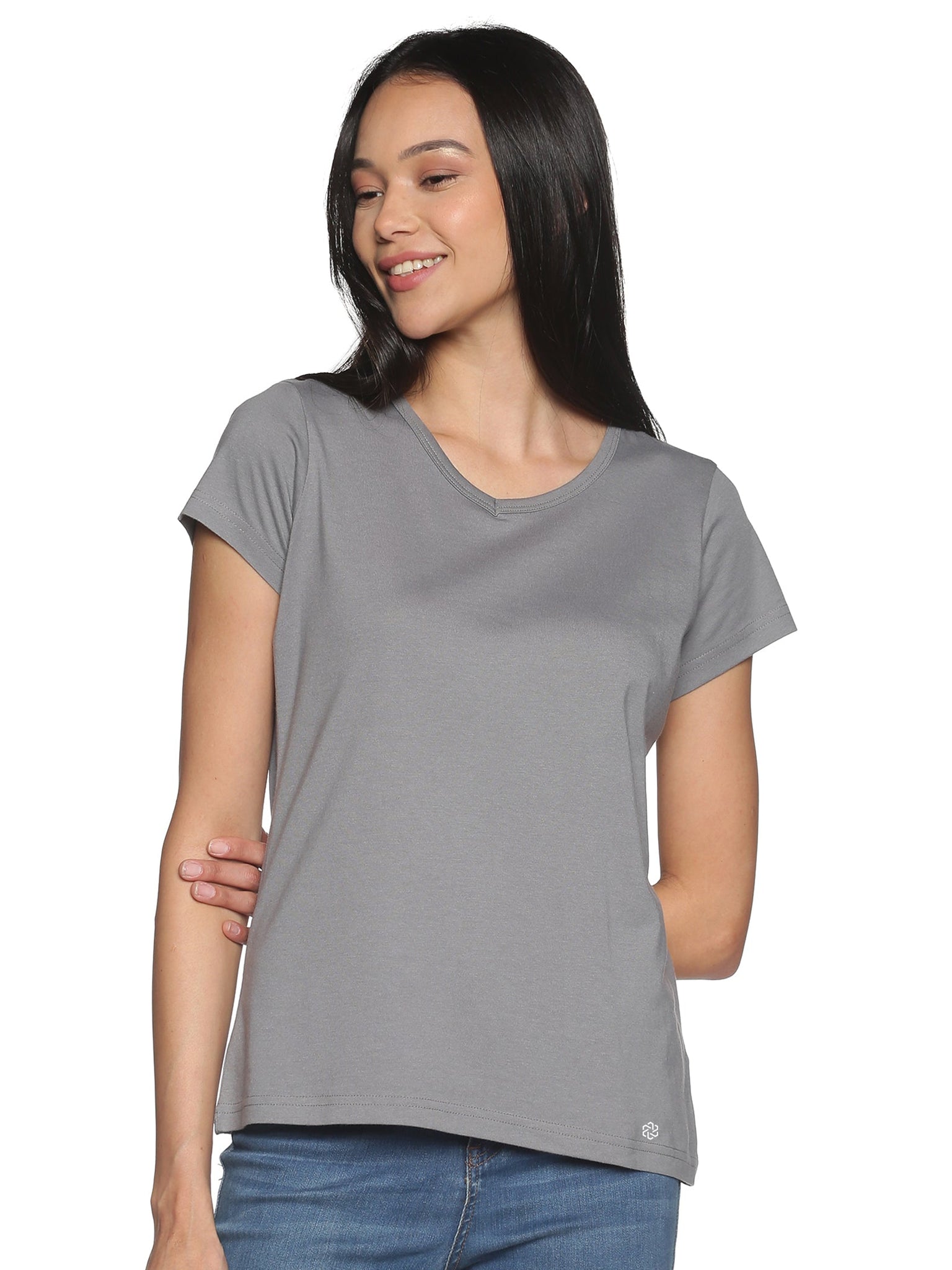 Women's Recycled Cotton V Neck TShirt - Flagstone Grey