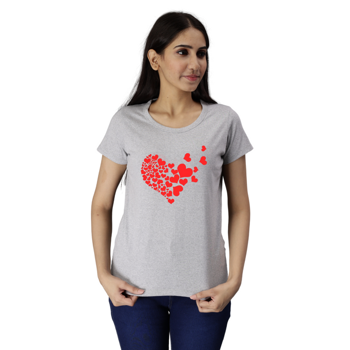 Women's Eco Round Neck TShirt with Chest Print - Heart