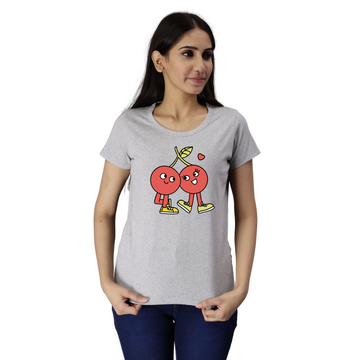 Women's Eco Round Neck TShirt with Chest Print - Fruity's - Grey