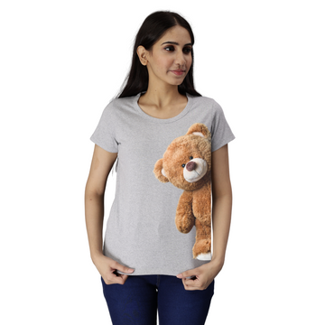 Women's Eco Round Neck TShirt with Chest Print - Deady - Grey