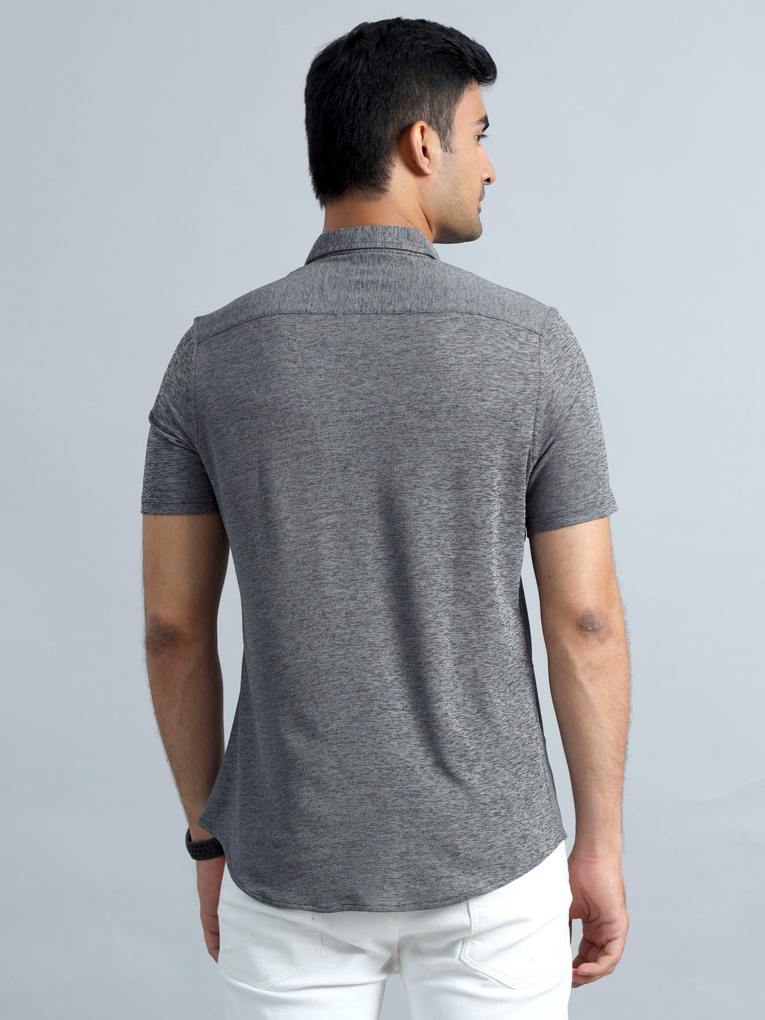 Men's rPET Casual Half Sleeve Shirts - Black Melange
