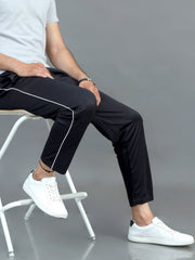RPET Men's Track Pant with Piping - Black with White