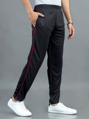 RPET Men's Track Pant with Piping - Black with Arrow Red