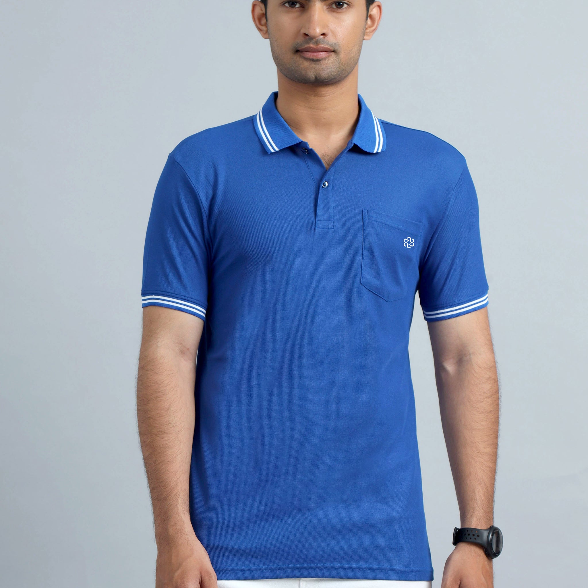Casual Mens Polo Tshirt - Imperial Blue and White