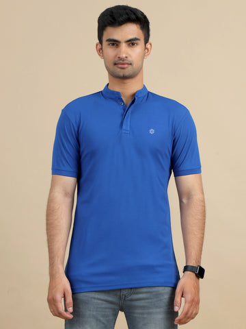 Men's Polo T-Shirt with Chinese Collar - Imperial Blue