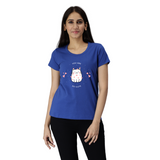 Women's Eco Round Neck TShirt with Chest Print - Cat