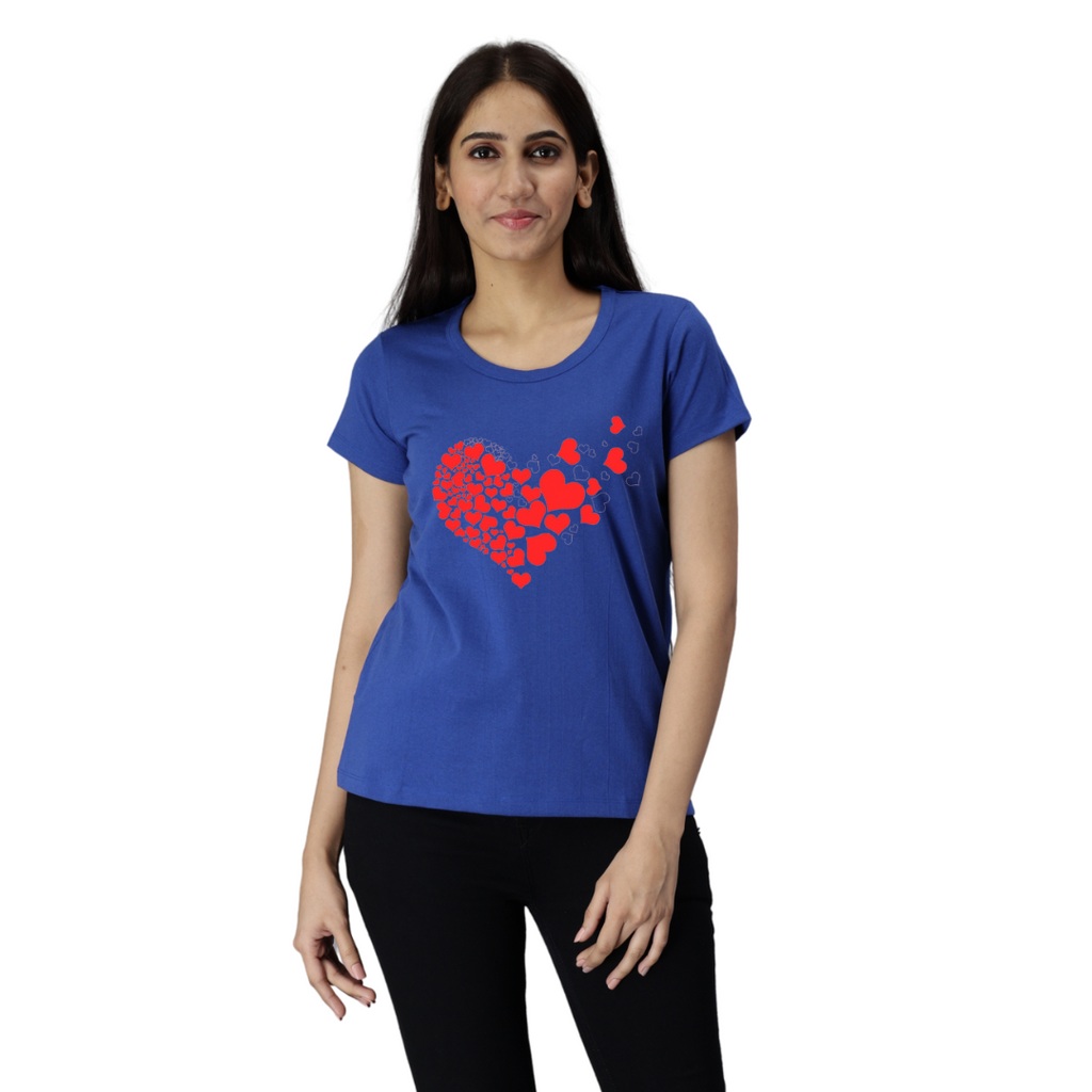 Women's Eco Round Neck TShirt with Chest Print - Heart