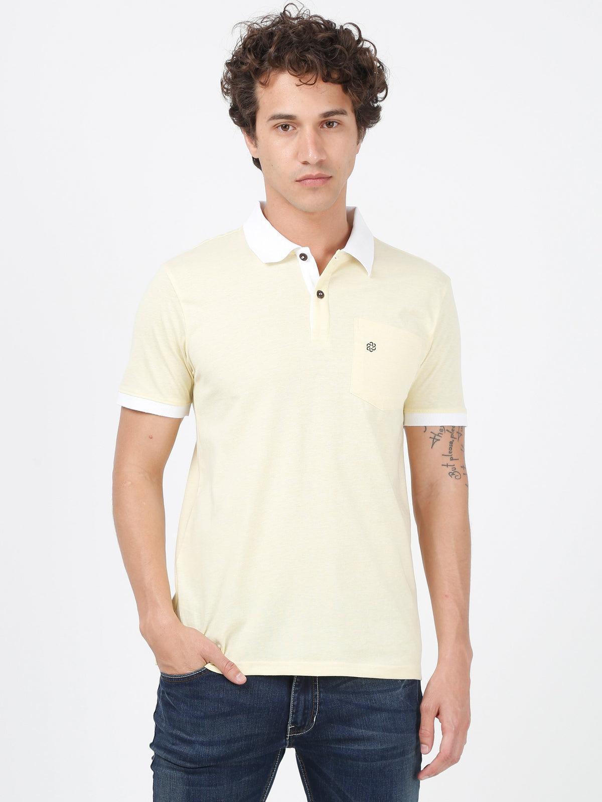 Double Colored Mens Polo T-shirt -  Lemon