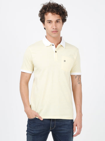 Double Colored Mens Polo T-shirt -  Lemon