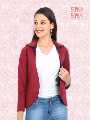 Maroon - Women's Fitted Jacket With Collar