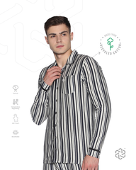 طقم بيجامة رجالي من القطن المعاد تدويره - خطوط مصبوغة بالخيوط