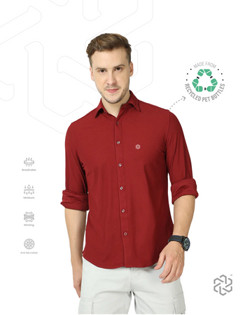 Men's rPET Casual Full Sleeve Shirt - Red Wine