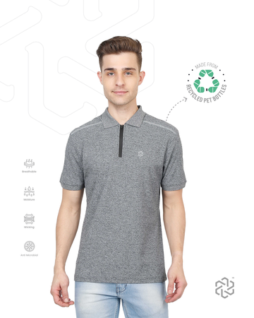 Sporty Polo T-Shirt for Men - Black Melange