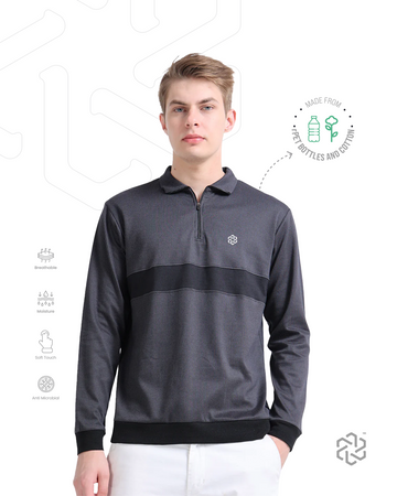 Men’s rPET with Recycled Cotton Zipped Turtle Neck T Shirt