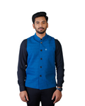 Front view of Men’s Modi Coat Dual Tone Blue with Mandarin collar
