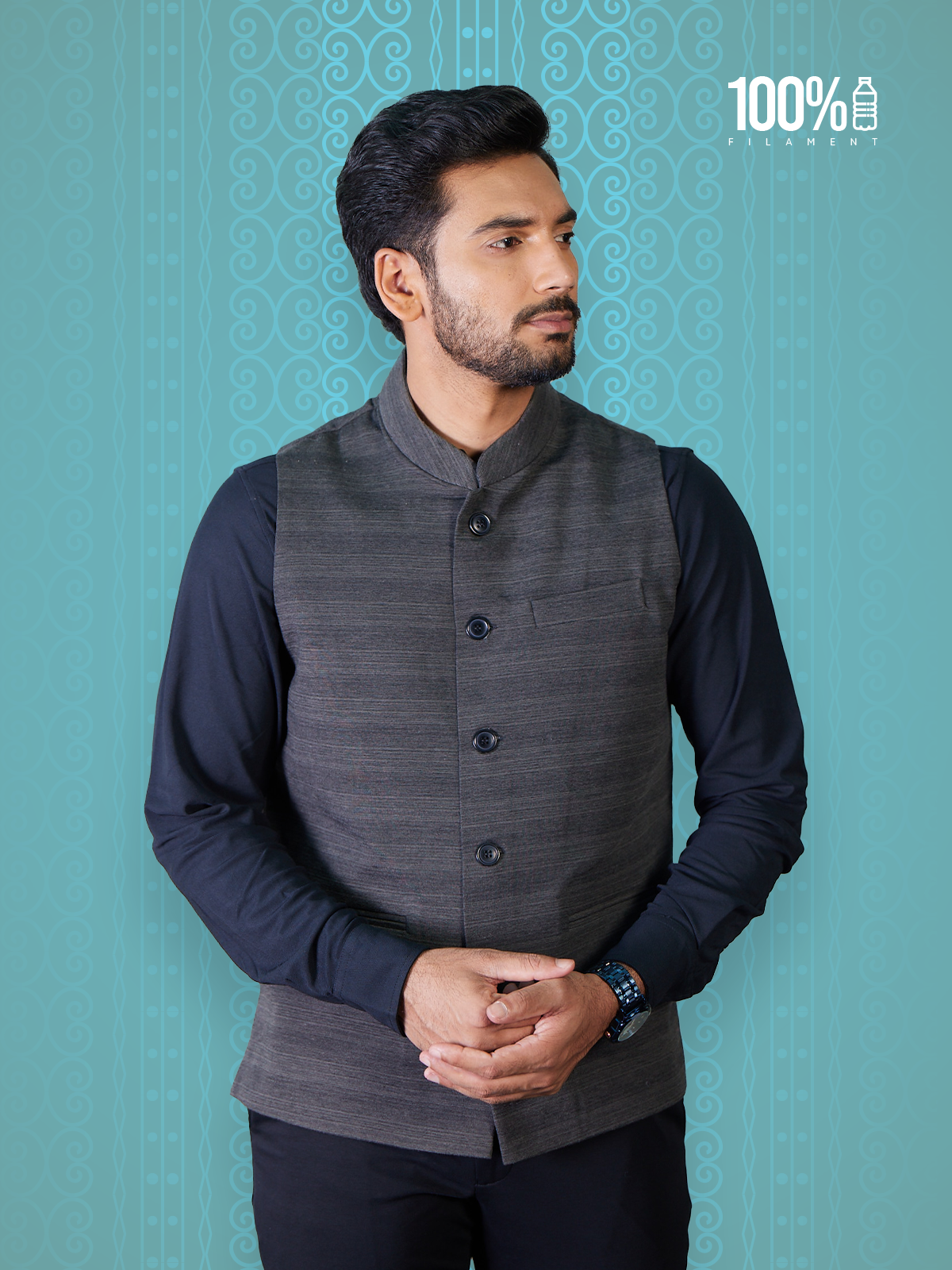 Side profile of Men’s Modi Coat Dual Tone Black
