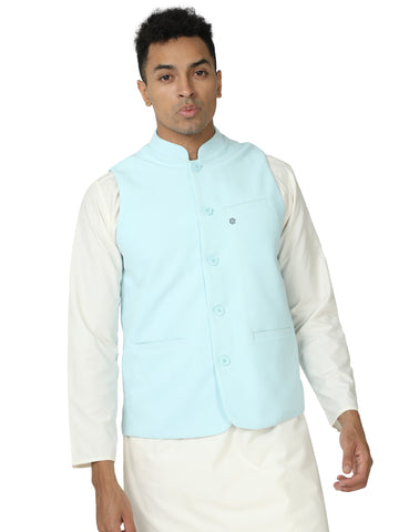 Front view of Men’s Solid Modi Coat in Mint with Mandarin collar