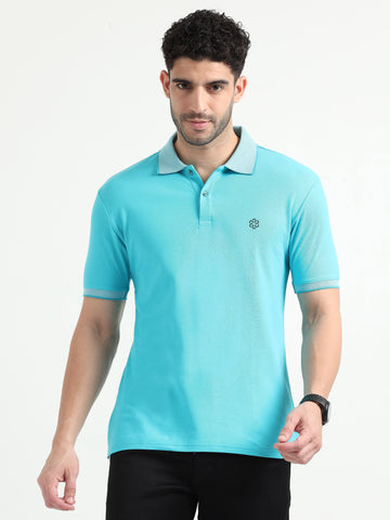 Men's Polo T-Shirt with Sport Fit- Scuba Blue