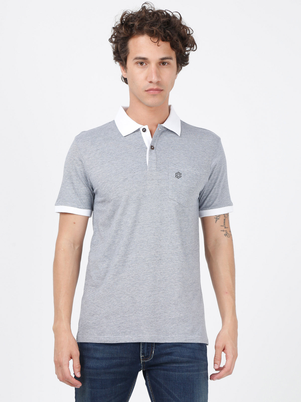 Mens Double Colored Polo Tshirt- Navy
