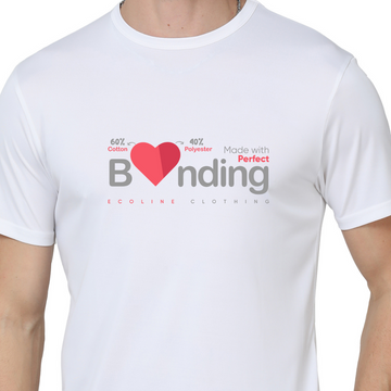 Men's Round Neck with Chest Print - Made with Perfect Bonding - White