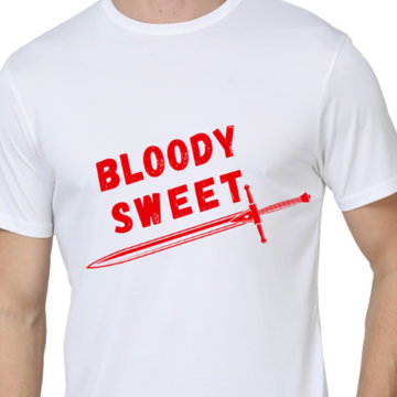 Men's Round Neck with Chest Print - Bloody Sweet (Option 2) - White