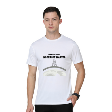 Men's Round Neck with Chest Print - Chandrayaan-3 - White
