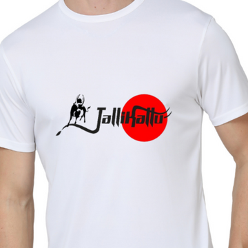 Men's Round Neck with Chest Print - Jallikattu (Option 2) - White