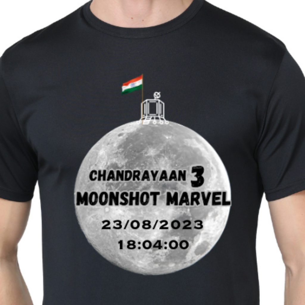Men's Round Neck with Chest Print - Chandrayaan-3 with Flag