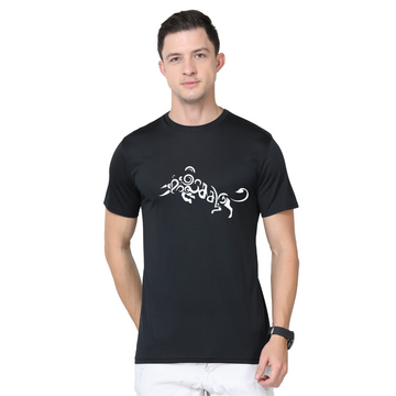 Men's Round Neck with Chest Print - Jallikattu (Option 1) - Black