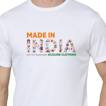 Men's Round Neck with Chest Print - Made In India - White