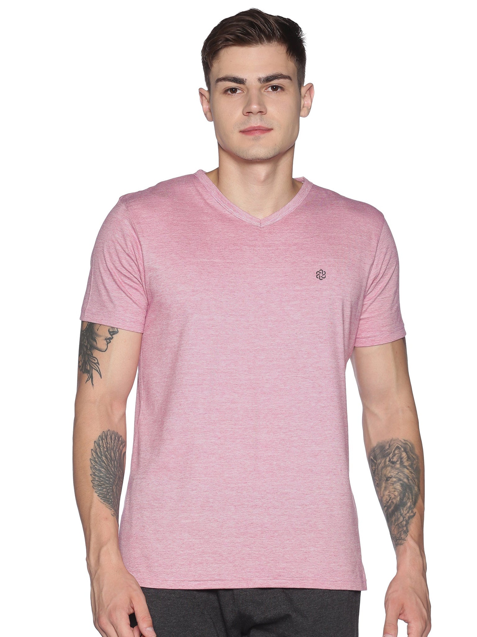 Men's rPET with Recycled Cotton V-Neck TShirt - Pink