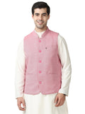 Front view of Men’s Sustainable Cotton Modi Coat in Pink with Mandarin collar

