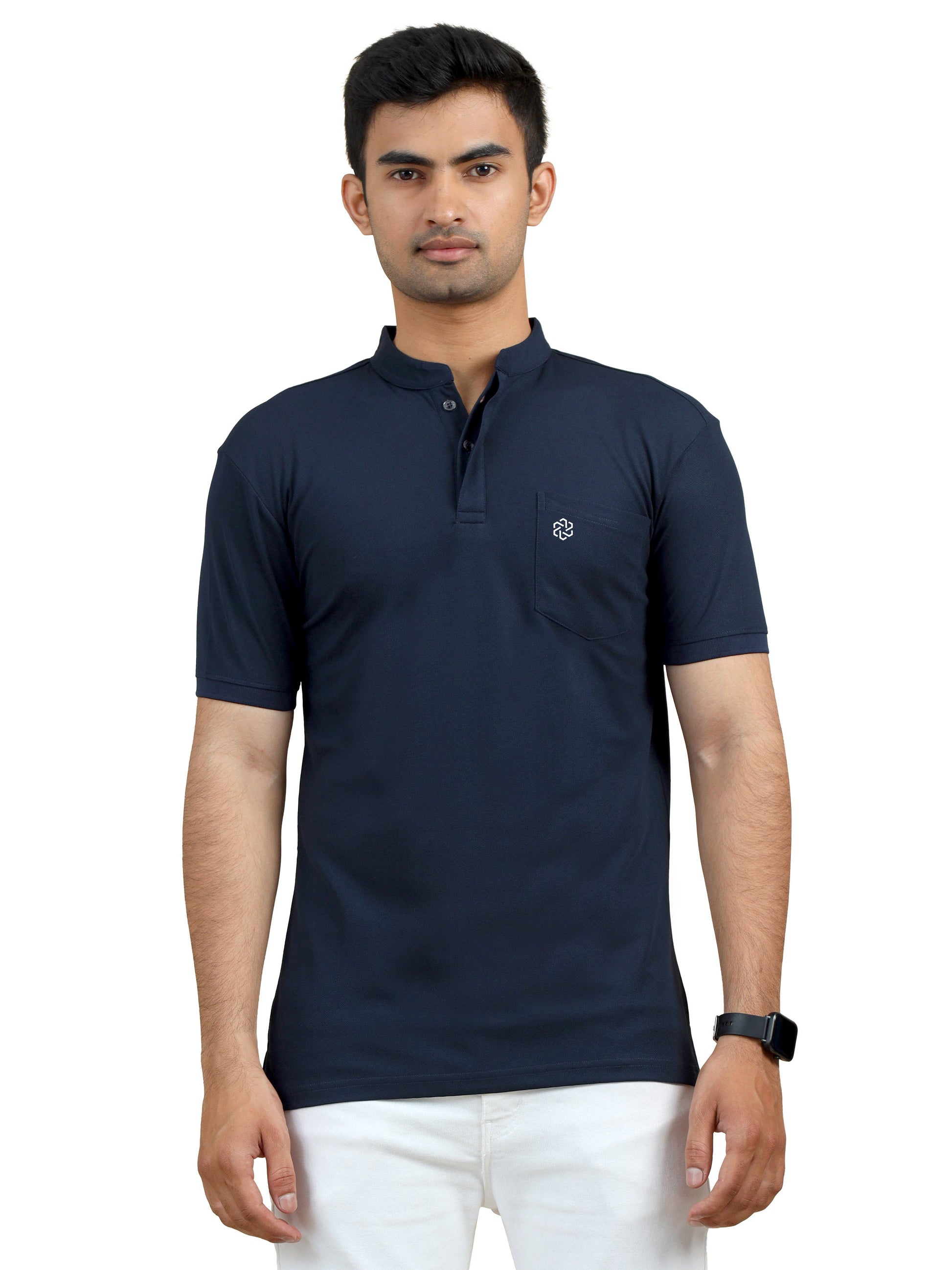 Mens Polo Tshirt - Chinese Collar - Navy