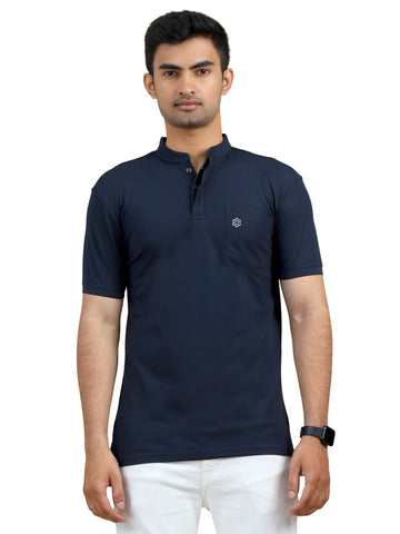 Mens Polo Tshirt - Chinese Collar - Navy