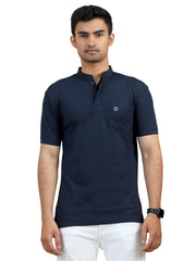 Men's Polo T-Shirt with Chinese Collar - Navy