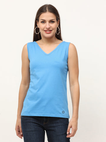 Women's Recycled Cotton Dual Neck Tank Top - Royal blue