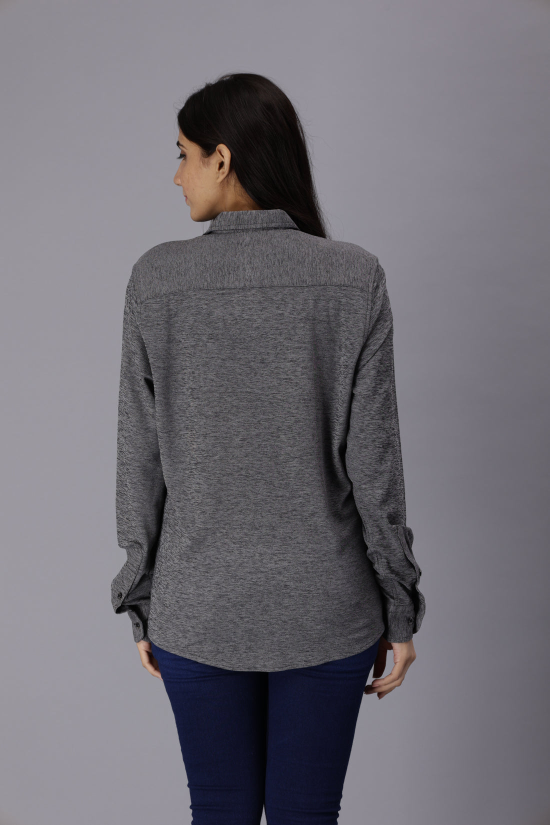 Women's rPET Casual Full Sleeve Shirt - Black Melange