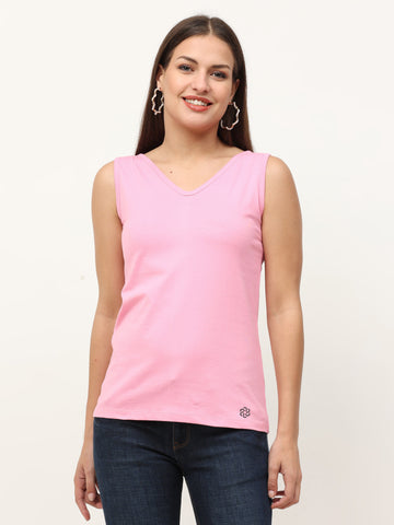 Women's Recycled Cotton Dual Neck Tank Top - Shell Pink