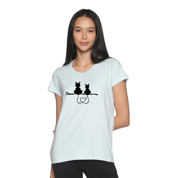 Whispy Blue Cat Print - Women's V neck TShirt