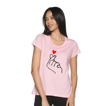 Women's Cotton Round Neck TShirt - Heart - Candy Pink