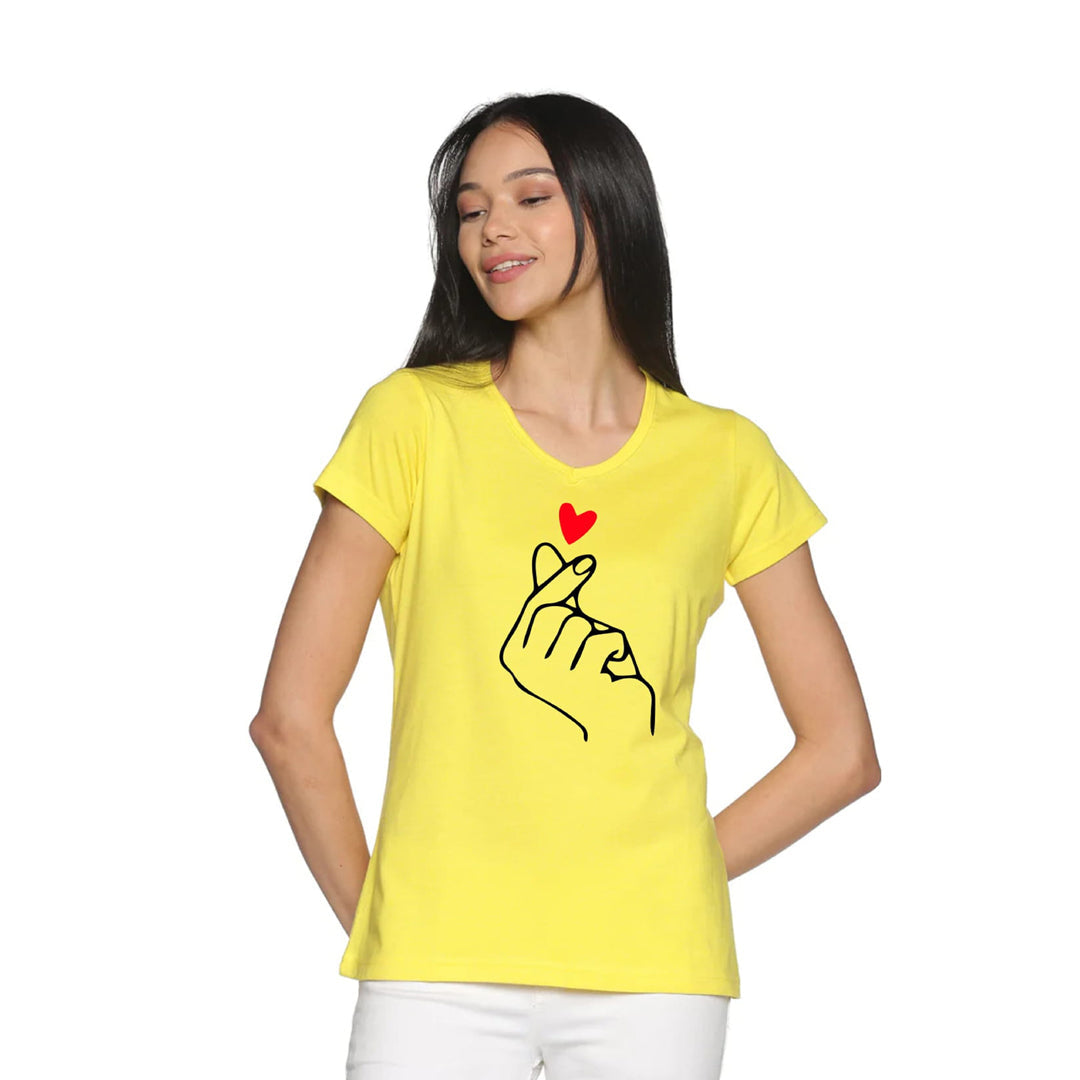 Women's Cotton V Neck TShirt - Heart - Sphagetti Squash