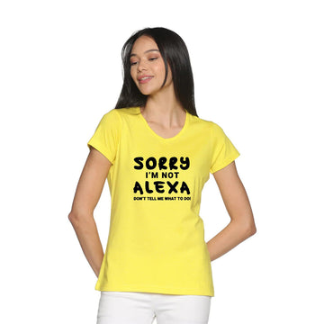 Women's Cotton V Neck TShirt with Chest Print - Alexa - Sphagetti Squash