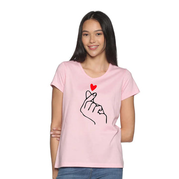 Candy Pink Heart Print - Women's V neck TShirt