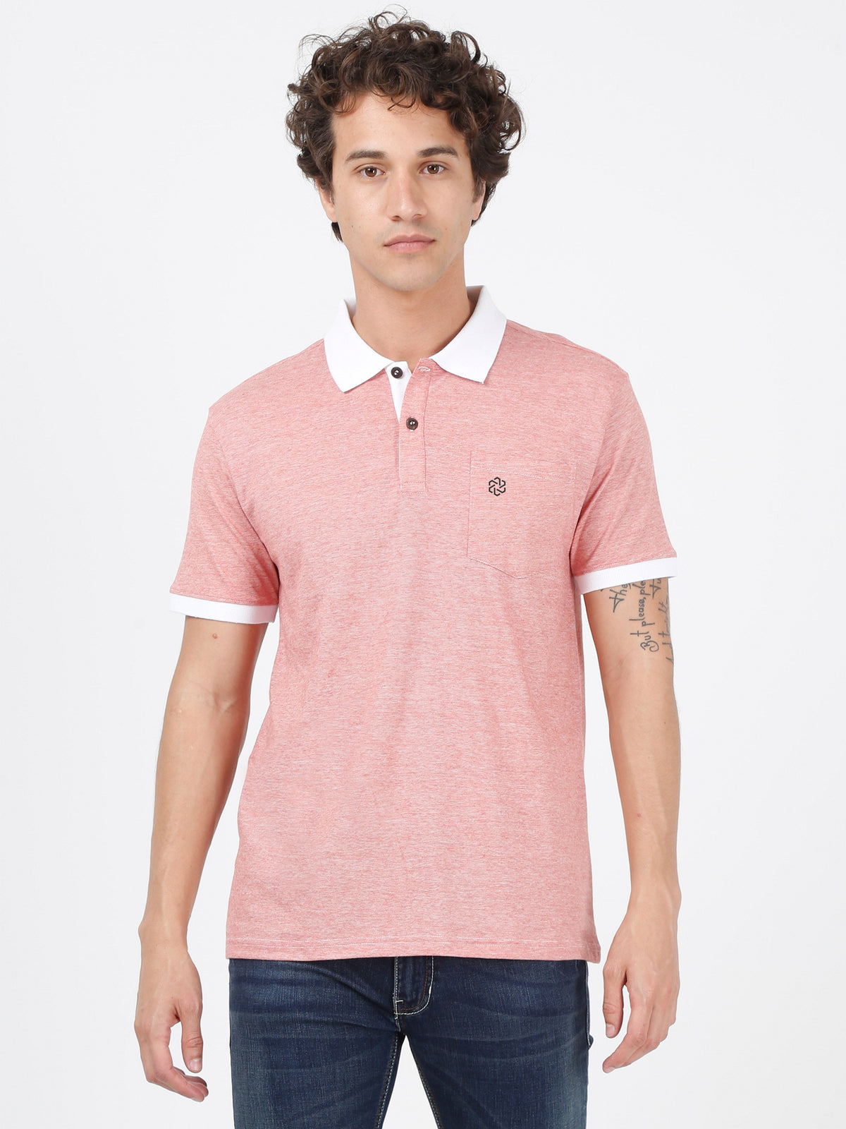 Double colored Polo Tshirt for Men - Scarlet