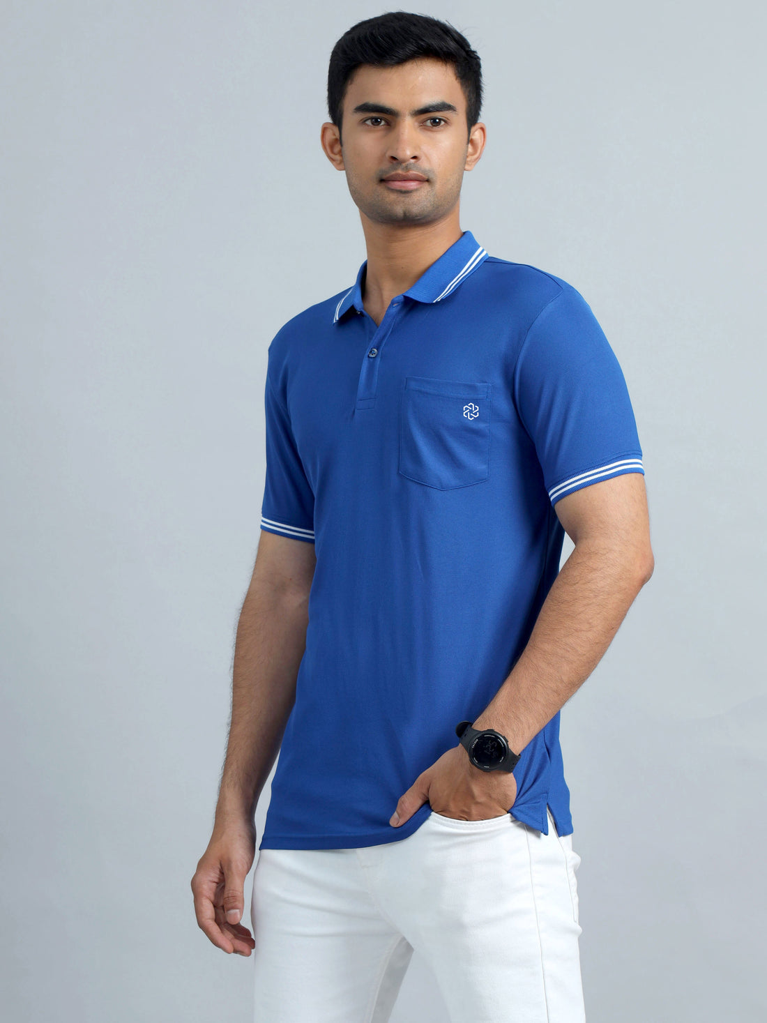 Casual Mens Polo Tshirt - Imperial Blue and White