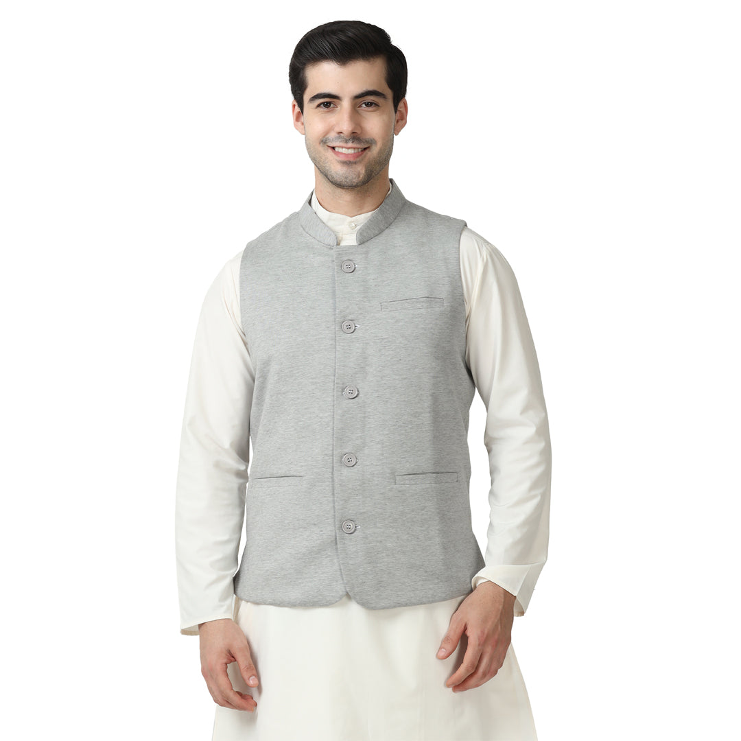 Buy Pink & Grey Printed Silk Modi Jacket Online | Samyakk