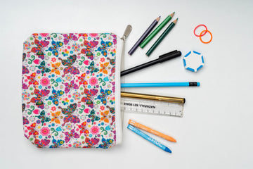 Elegant Printed Vanity Pouch - Pack of 1 (Size: 20x15x3.5) - Flower with Butterfly